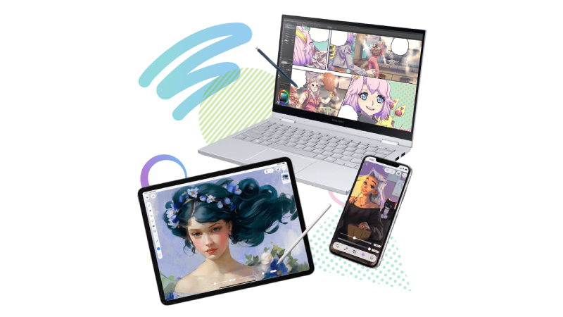 Tablet, laptop and smartphone