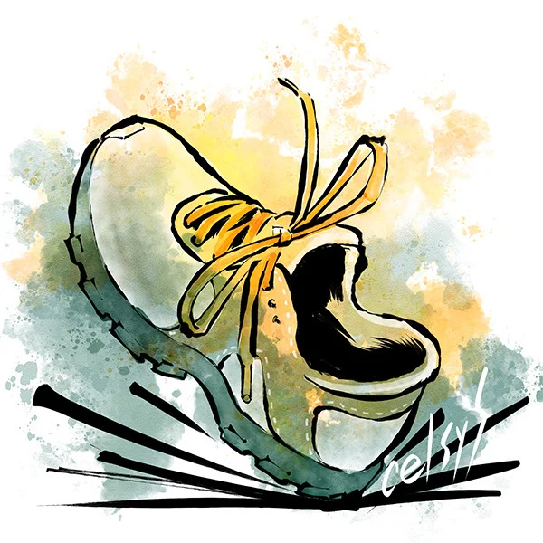 Clip Studio Paint's watercolor brushes in action Illustration of a shoe drawn with watercolor-style brushes in Clip Studio Paint