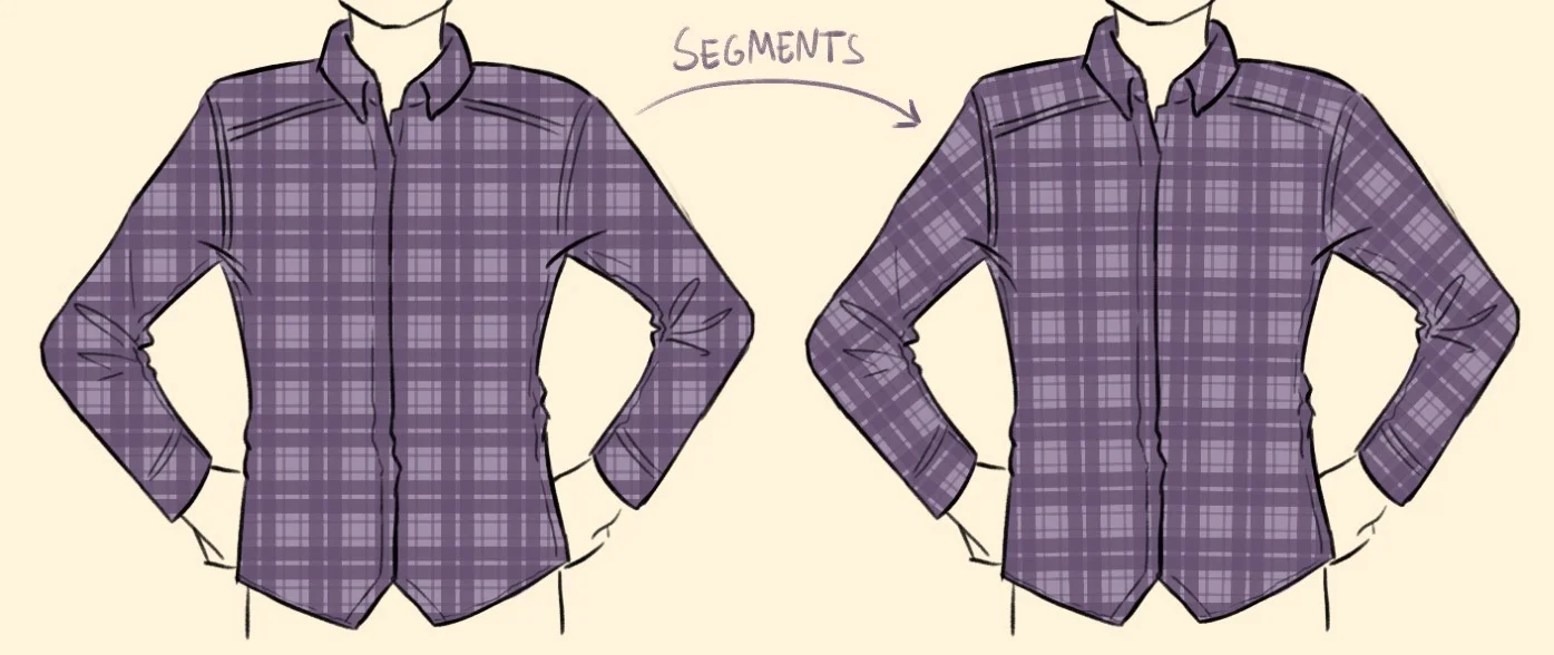 Muster auf Kleidung in CLIP STUDIO PAINT ausrichten Hemd mit ausgerichteten Mustern unter Verwendung von Segmenten für ein einheitliches Design