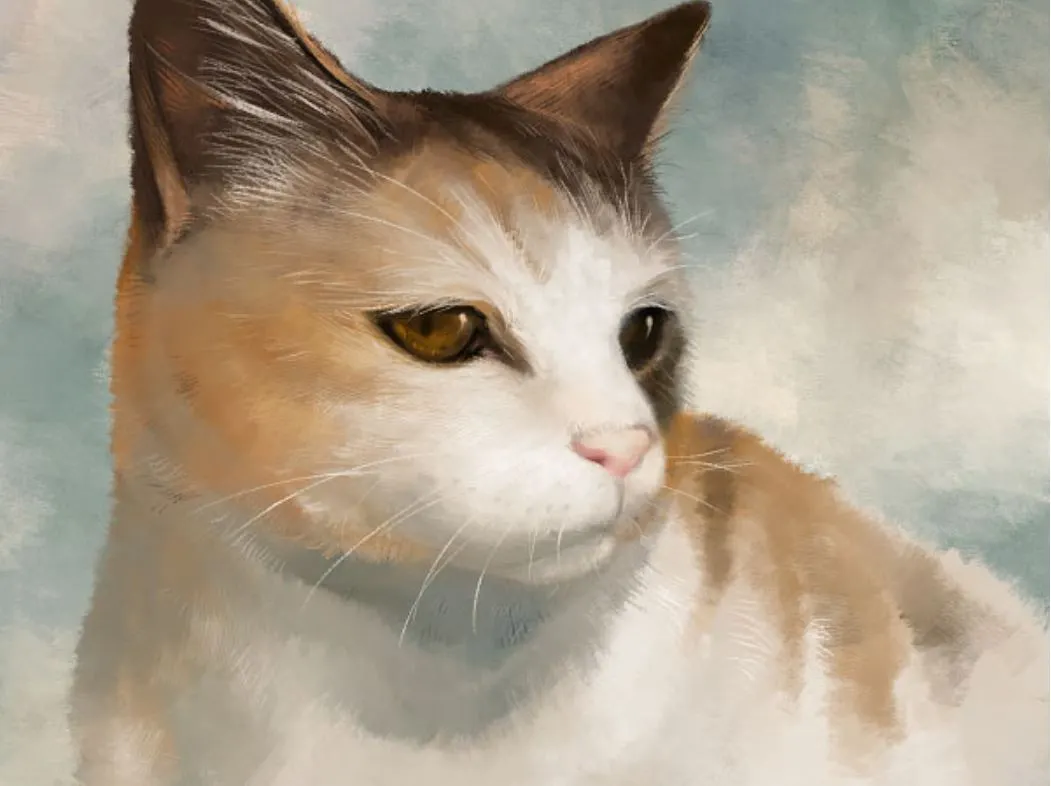 Retrato de un gato usando el conjunto de pinceles de recubrimiento grueso Retrato realista de un gato pintado con el conjunto de pinceles de recubrimiento grueso
